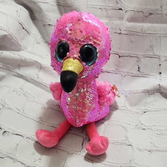 TY Flippables Pinky Pink Flamingo Plush 14-inch Stuffed Animal Year 2018 Sequins - Picture 1 of 12